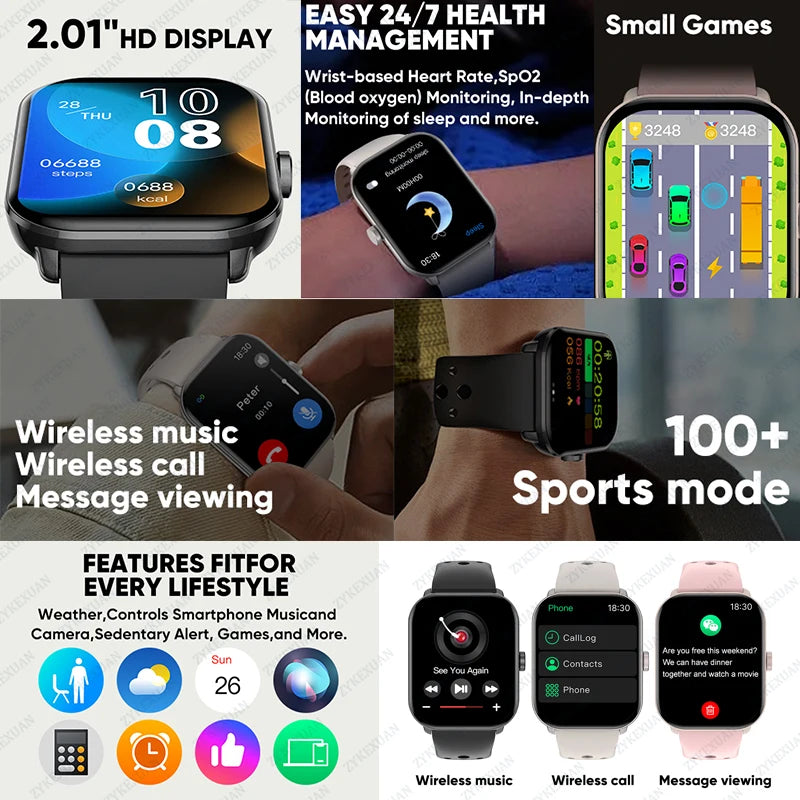 2.01" AMOLED Smart Watch With Bluetooth Calls & Fitness Tracking