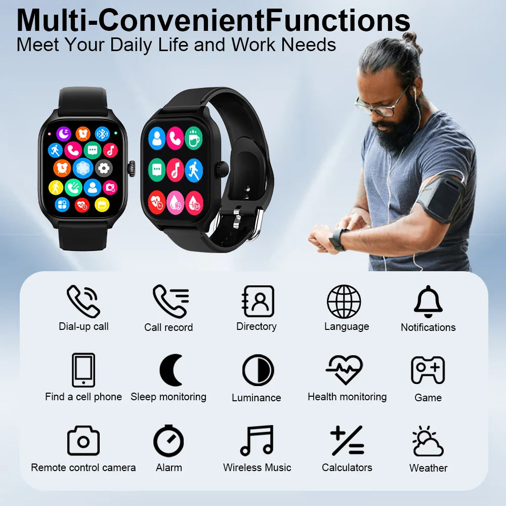 Bluetooth Smart Watch With Call, Heart Rate & SpO₂