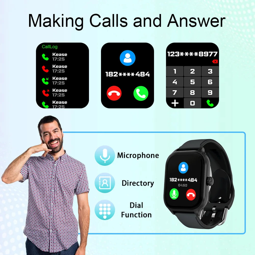 Bluetooth Smart Watch With Call, Heart Rate & SpO₂